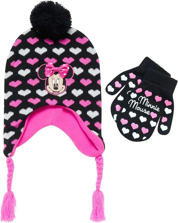 Disney Girls Minnie Mouse Winter Hat and Mitten or Glove Set (Toddler/Little Girls)