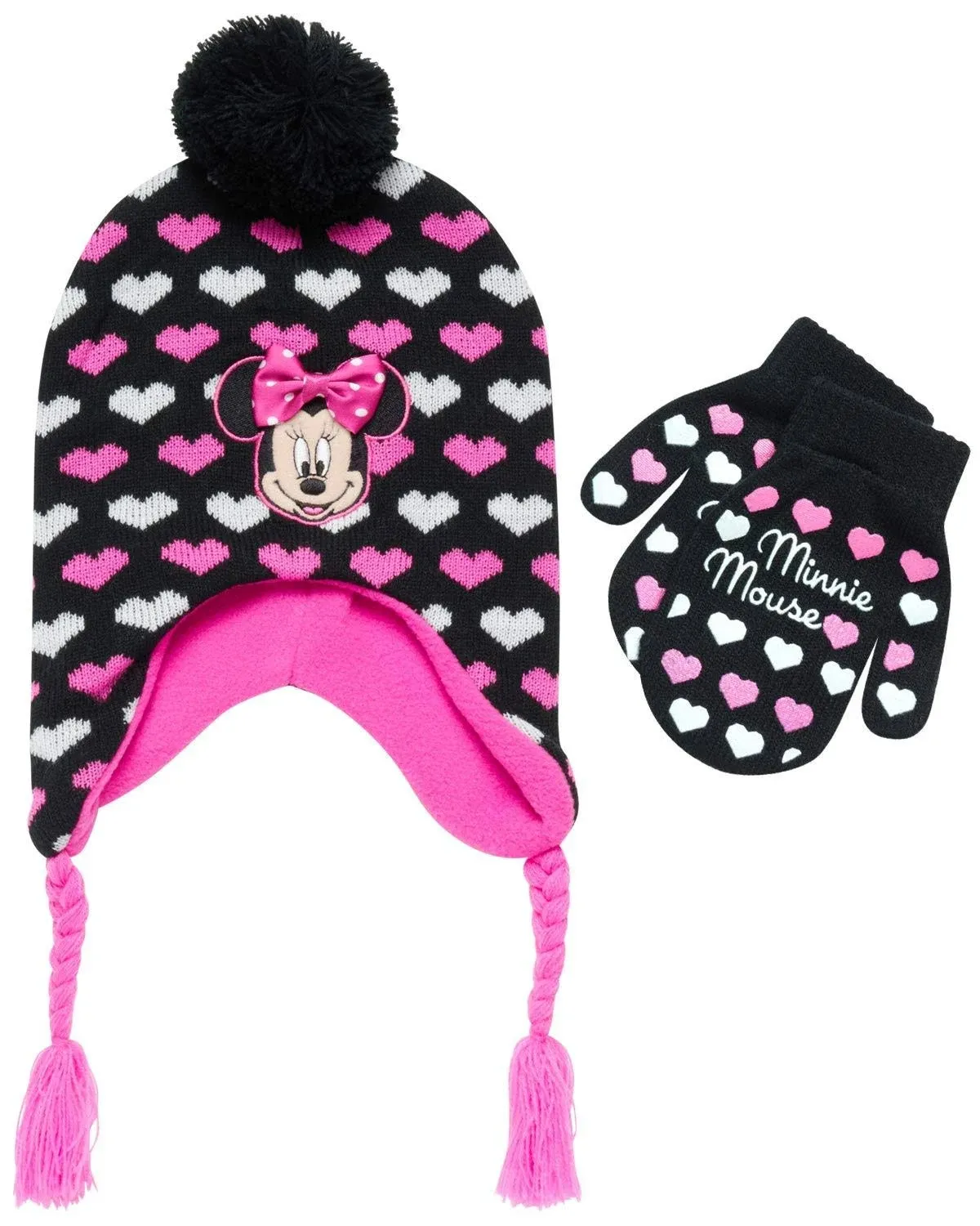 Disney Girls Minnie Mouse Winter Hat and Mitten or Glove Set (Toddler/Little Girls)