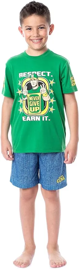 Intimo WWE Boys' Wrestling John Cena Respect Earn It Sleep Pajama Set Shorts