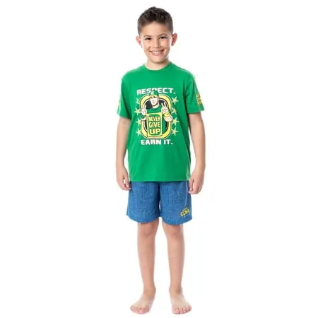 INTIMO WWE Boys' Wrestling John Cena Respect Earn It Sleep Pajama Set Shorts