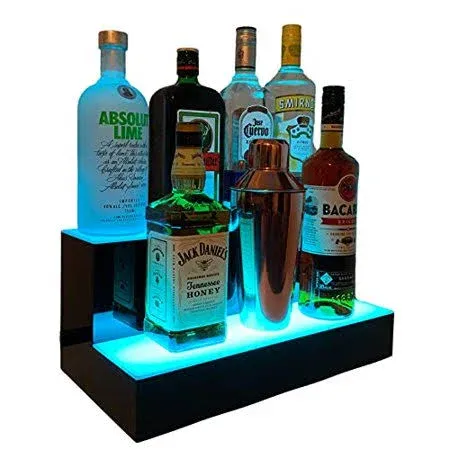 Liquor Bottle Display Led Shelf 2 Step Multicolor Lighted Bar Stand 16 Inch