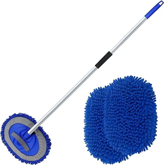 anngrowy 62" Microfiber Car Wash Brush with Long Handle Car Washing Mop Kit Mitt Sponge Car Cleaning Supplies Kit Duster RV Washing Car Brush Accessories, 1 Chenille Scratch-Free Replacement Head