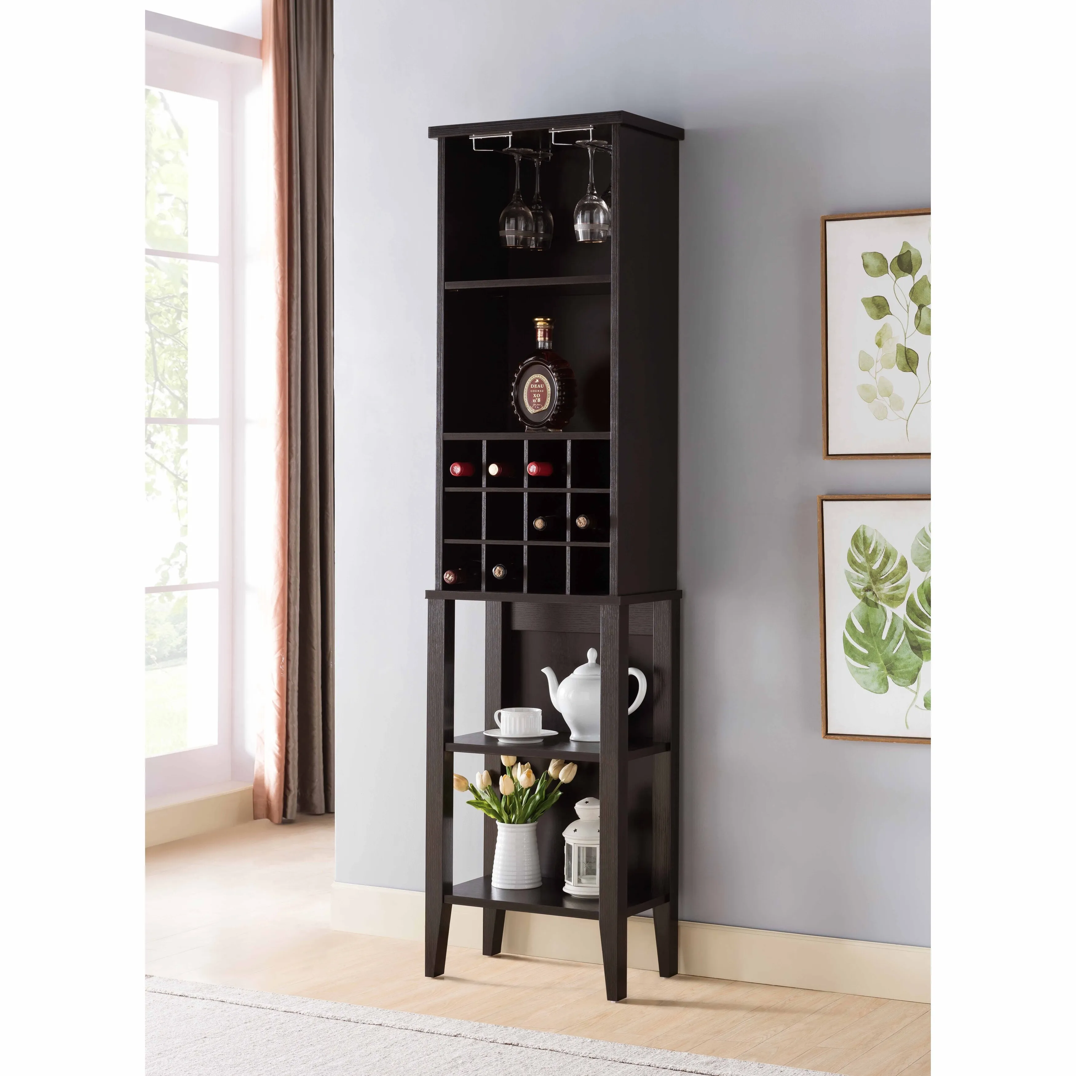 Wine Bakers Rack with, Multifunctional Wine Rack Table, Wine Bar Cabinet with Wine Storage Glasses Holder Bottle Shelf - N/A