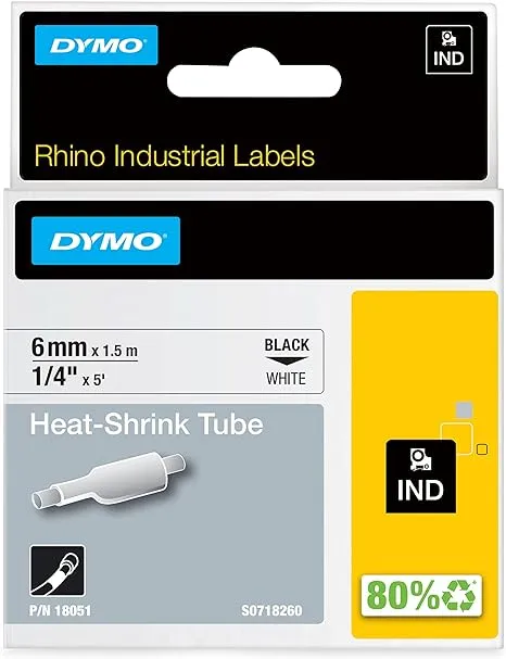 18051 Dymo Rhino 1/4" White Heat Shrink Tubes