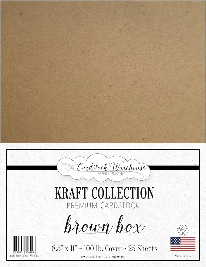 Cardstock Warehouse Kraft Brown Box - 8.5 x 11" - 100 Lb. / 270 Gsm Thick Heavyweight100% Recycled Premium Cardstock Paper - 25 Sheets