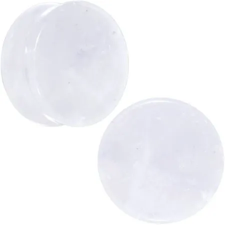 Body Candy Womens 2Pc Solid White Cloudy Quartz Stone Double Flare Tunnel Plug Ear Plug Gauges Set of 2