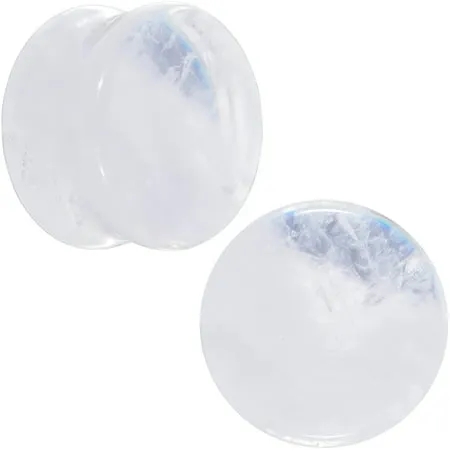 Body Candy Womens 2Pc Solid White Cloudy Quartz Stone Double Flare Tunnel Plug Ear Plug Gauges Set of 2