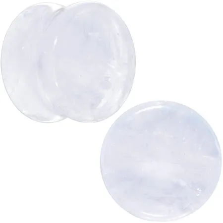 Body Candy Womens 2Pc Solid White Cloudy Quartz Stone Double Flare Tunnel Plug Ear Plug Gauges Set of 2