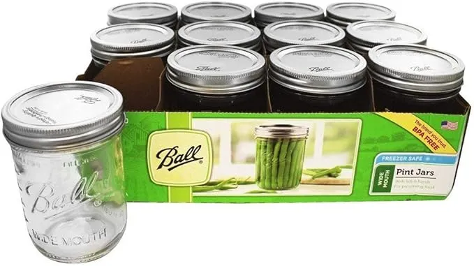 Ball Mason "PINT" Jars Wide-Mouth Can or Freeze - 12pk (by Jarden Home Brands) WM 16 Oz