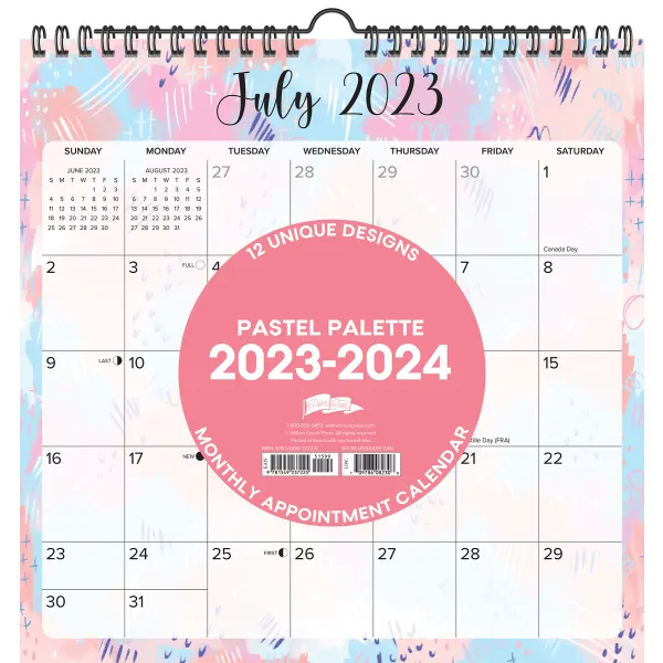 2023-2024 Willow Creek Press Monthly At A Glance Spiral Wall Art Calendar, 12&rdquo; x 12&rdquo;, Pastel Palette, July 2023 To June 2024 