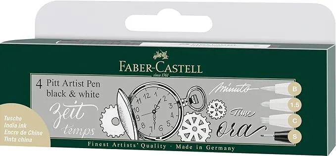 Faber-Castell Pitt Artist Pen Black & White Set of 4