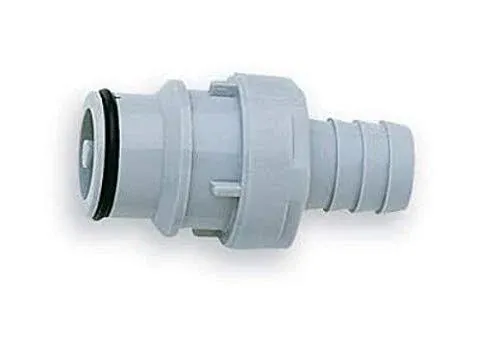 Coupler: Polypropylene, 1/2 in, Barbed x Insert, Shut-off, 2 3/32 in Overall Lg, Gray, HFC