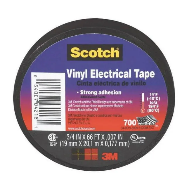 3M Safety Scotch Vinyl Electrical Tape, Black, 3/4-in x 66-ft, 5-Rolls