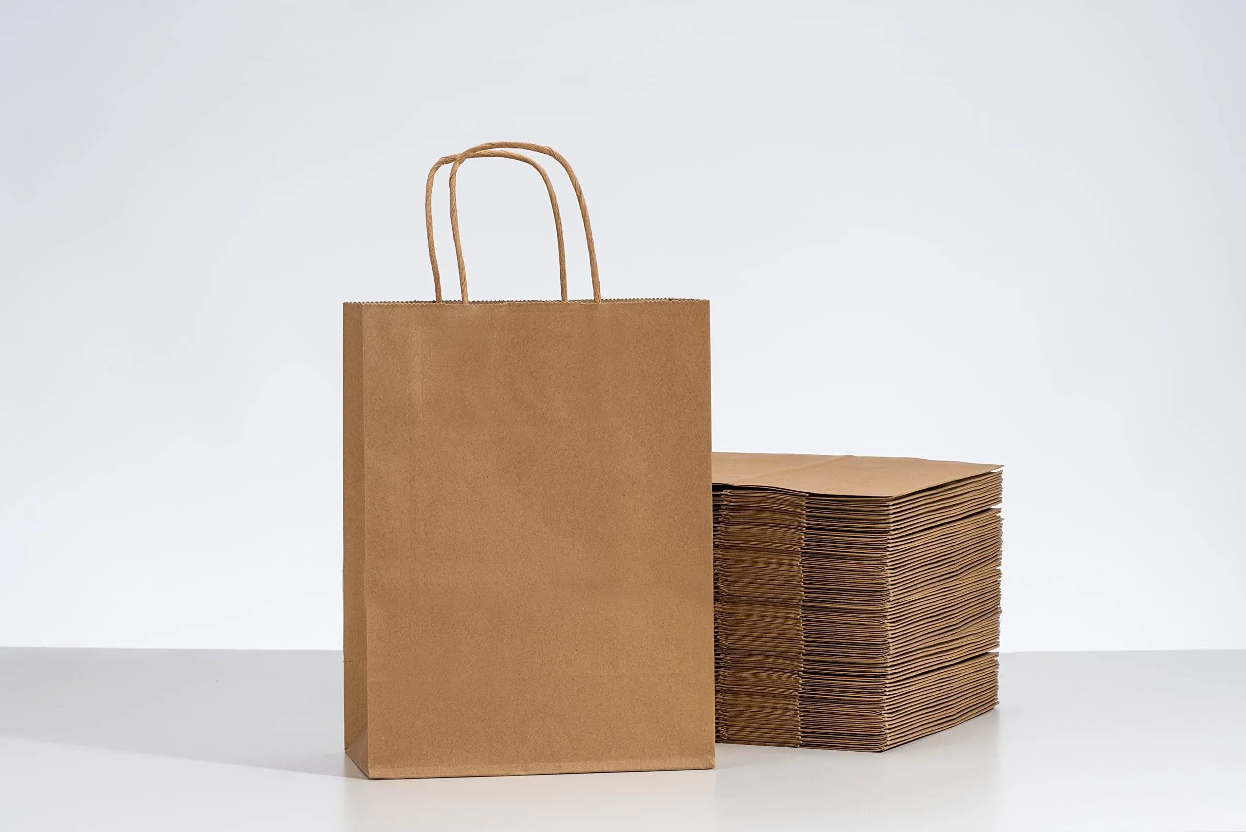 RACETOP Brown Gift Bags with Handles Bulk, 8"x4.5"x10.8" 50Pcs Brown Paper Bags