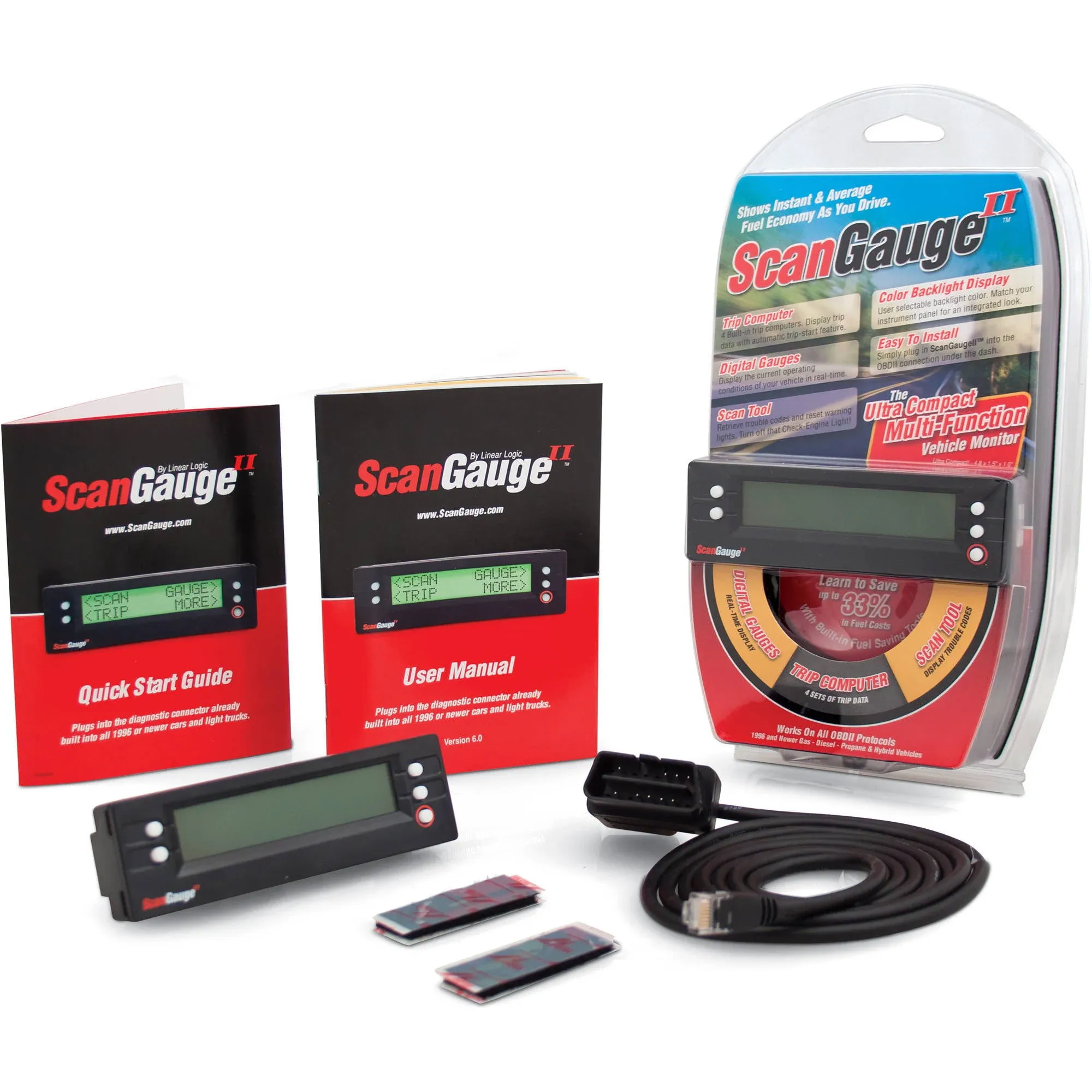 ScanGauge - SG2 II Ultra Compact 3-in-1 Automotive Computer with Customizable Real-Time Fuel Economy Digital Gauges , Black , 5 Inch