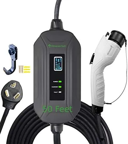 PRIMECOM Level 2 EV Charger 220/240V, 16A, 30ft & 50ft, Portable EVSE Electric Vehicle Charging Cable Compatible with Bolt Volt Leaf BMW i3 Fiat 500e Clarity NIRO Prius (10-30P, 50 Feet)