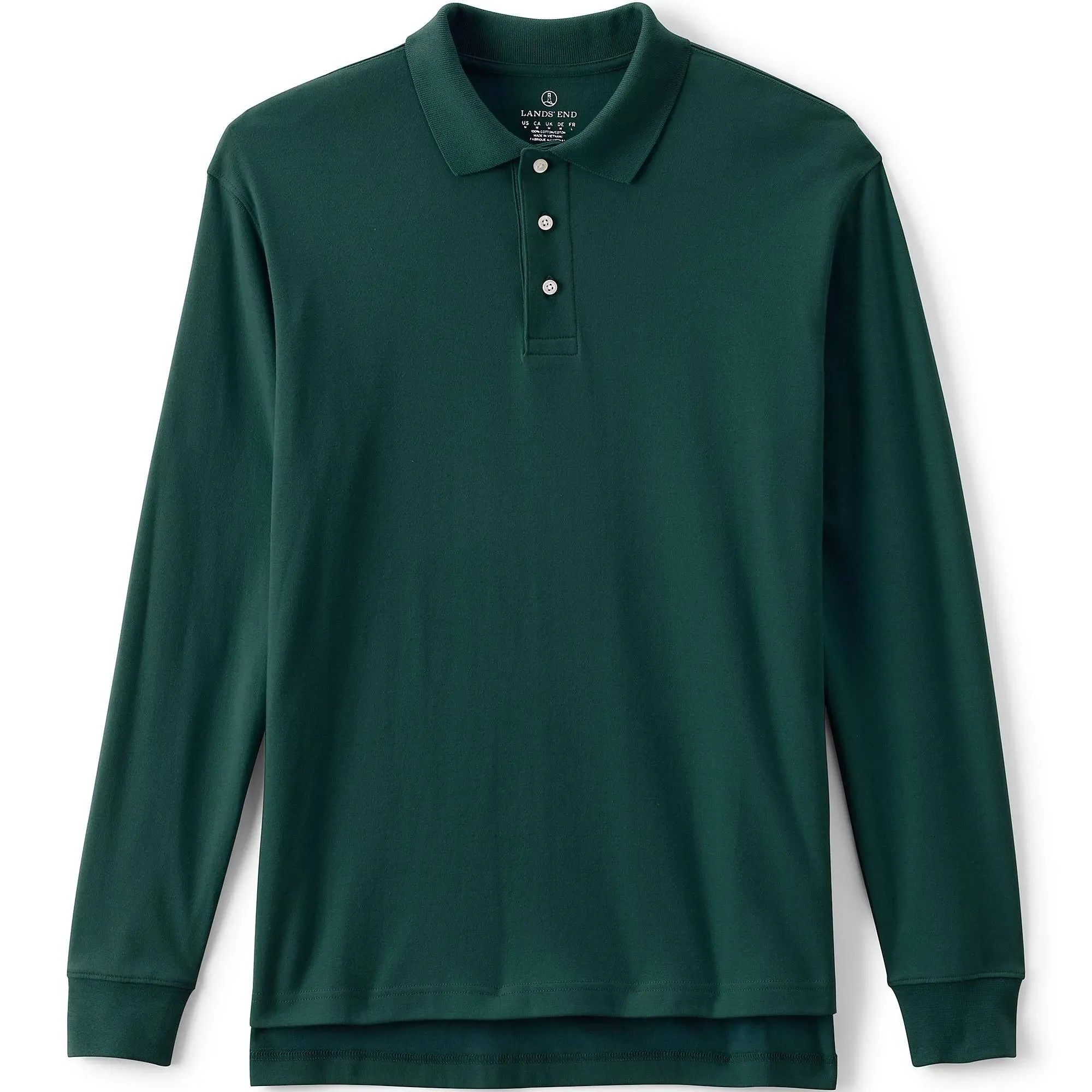 Lands' End Men's Long Sleeve Interlock Polo Shirt - Small - Evergreen