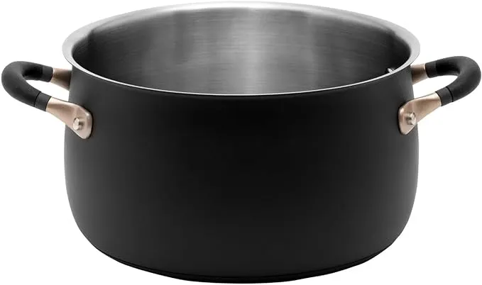 Meyer Stainless Steel Medium Stockpot | 6.5 Quart Stock Pot | Induction Pot | Dishwasher Safe | Oven Safe | Matte Black with Silicone Handles | Accent Series Cookware | 24cm / 6.2L / 6.5 qt