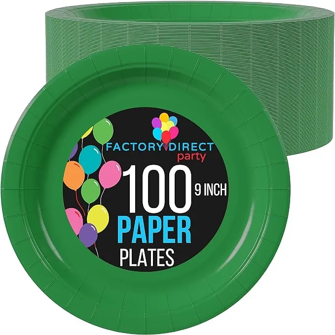 Exquisite Emerald Green Paper Plates 9 inch Disposable Plates - 100 Ct.