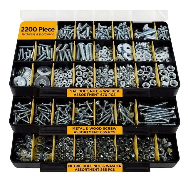 Jackson Palmer 2,200 Piece Hardware Assortment Kit with Screws, Nuts, Bolts & Washers (3 Trays)