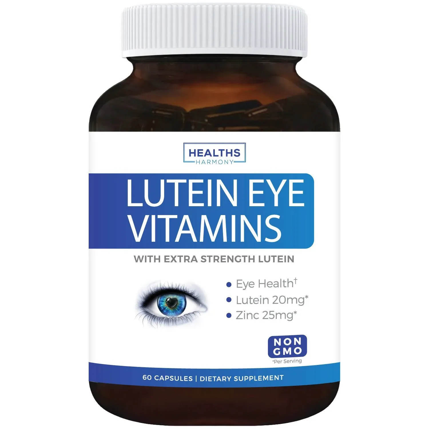 Lutein Eye Vitamins (Non-GMO) Vision Support Supplement for Dry Eyes & Vision Health Care - Bilberry - Proudly Made in The USA - 60 Capsules