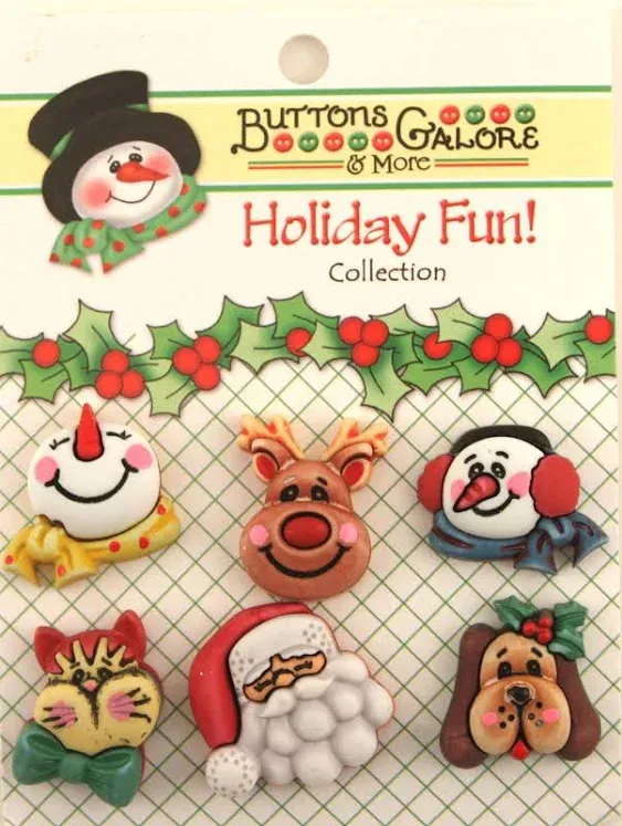 Buttons Galore Novelty Christmas Buttons for Sewing and Crafts - Santa & Friends - 18 Buttons