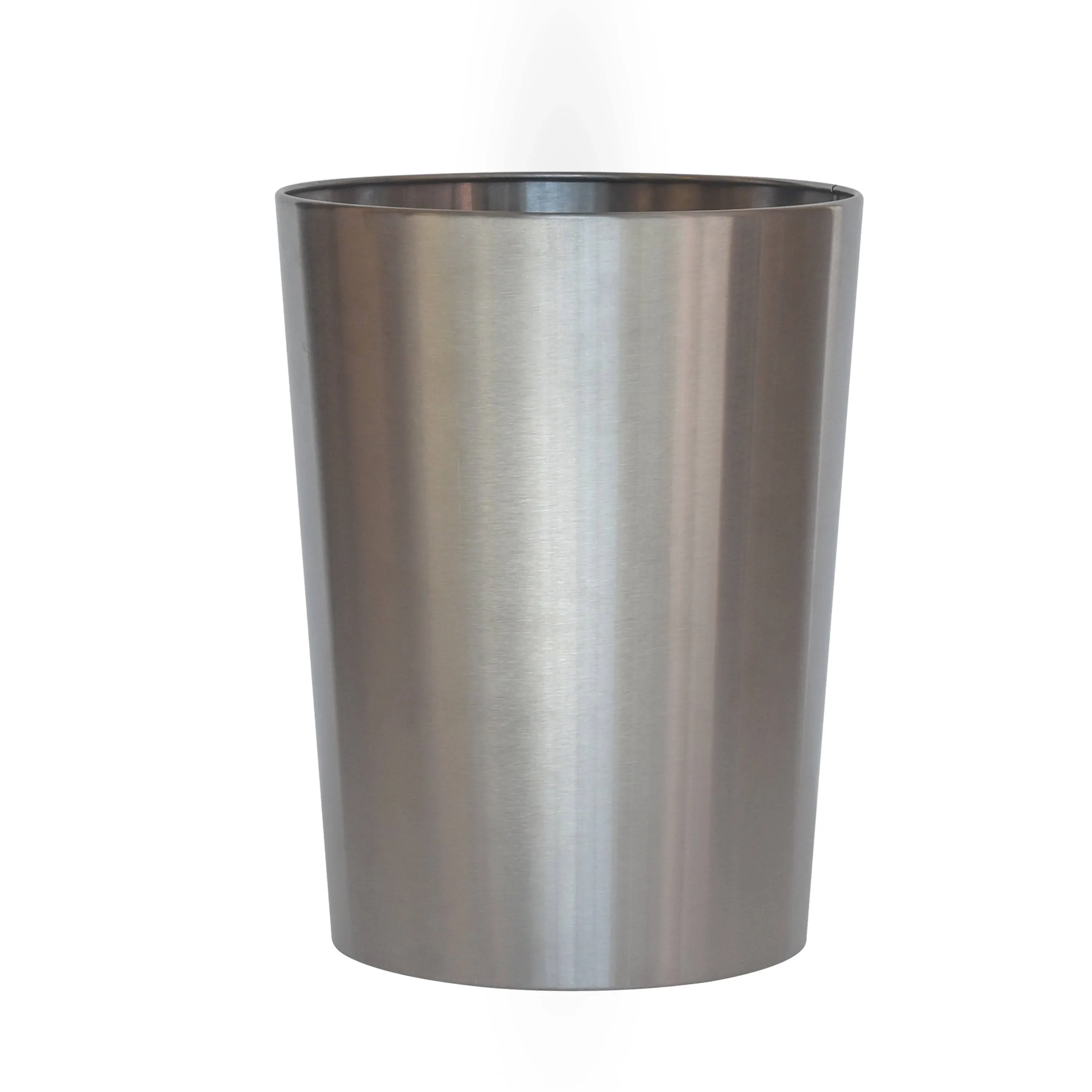 Brushed Nickel Silver Metal Bathroom Wastebasket Trash Can, 2.2 gal