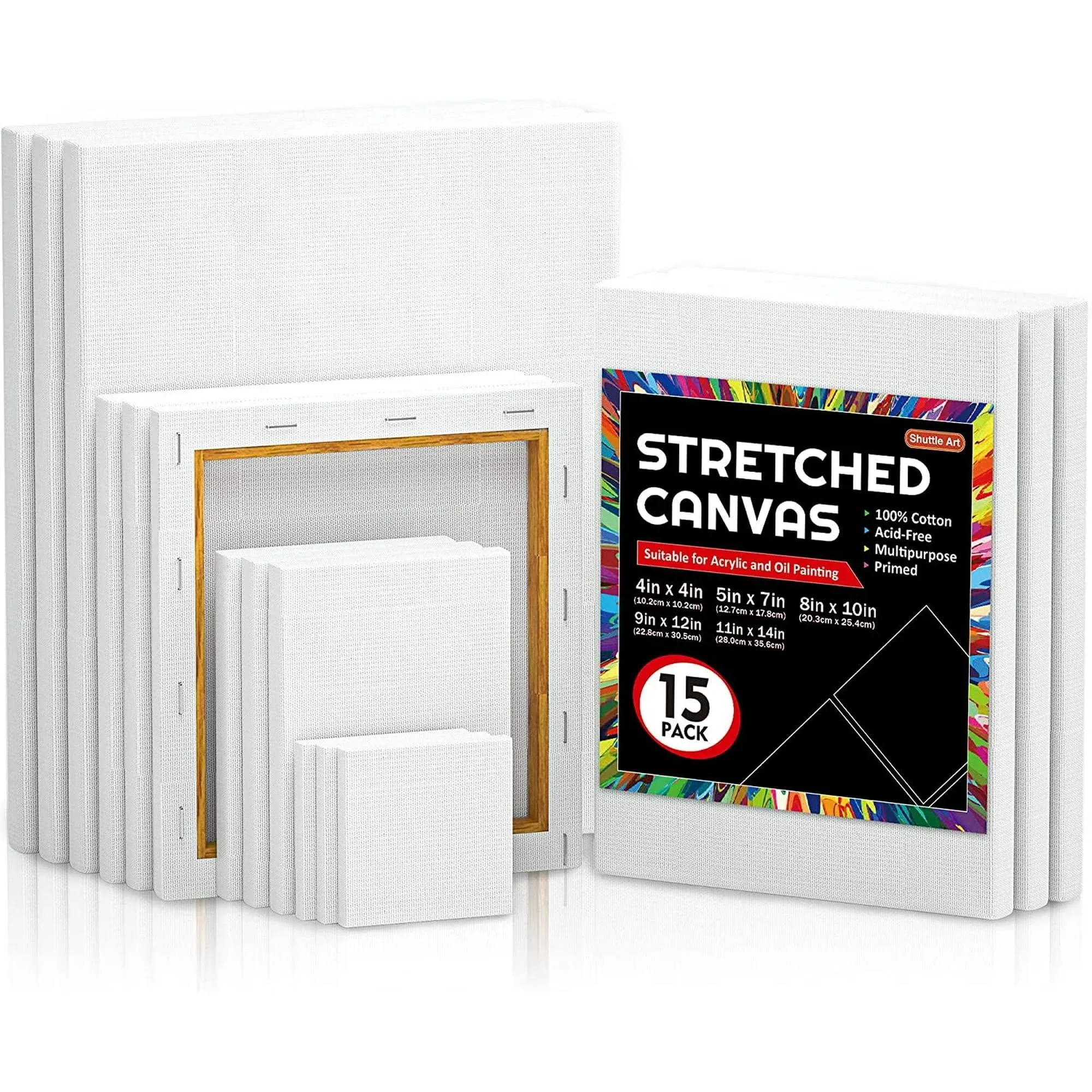 Shuttle Art Stretched Canvas, 15 Multi Pack, 4x4, 5 x 7, 8 x 10, 9x12, 11 x 14 ...