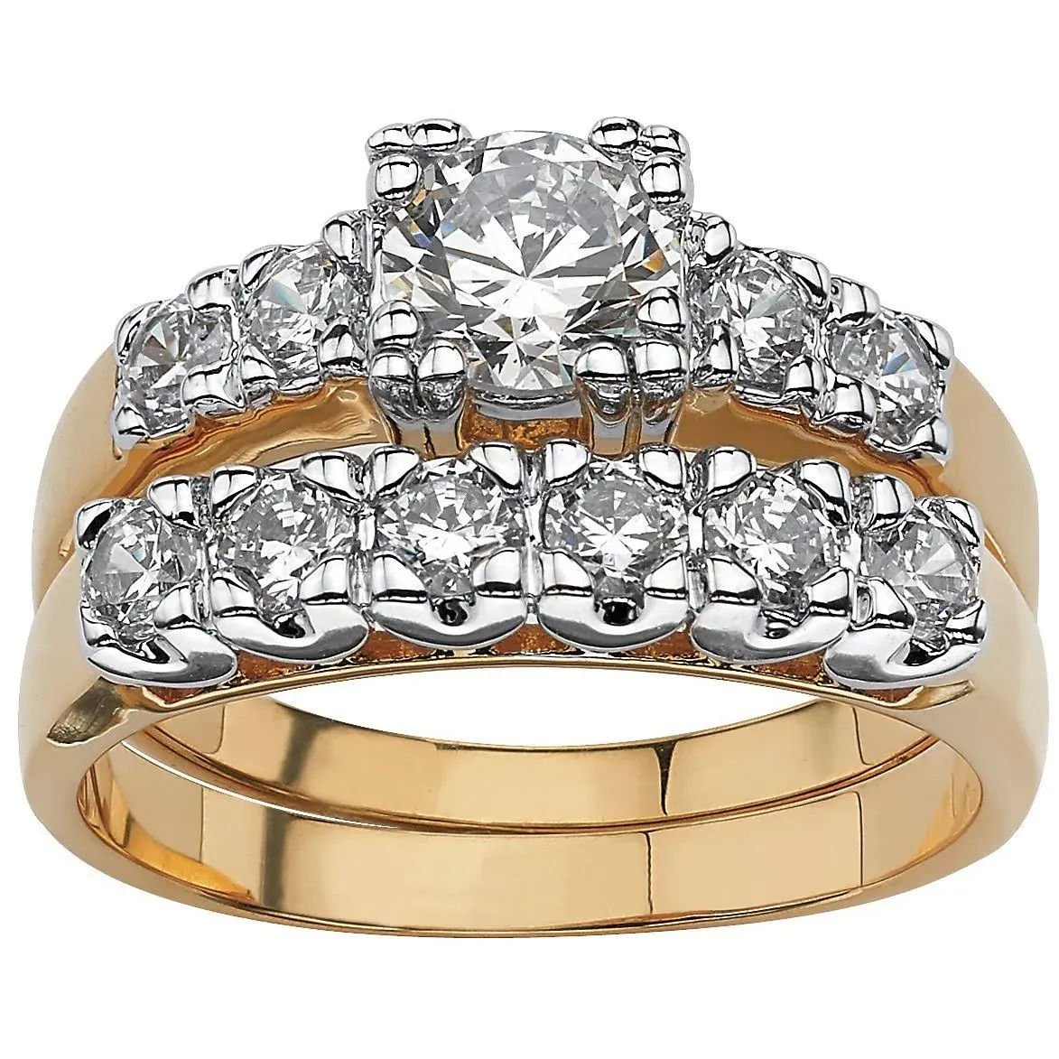 PalmBeach Yellow Gold-plated Round Cubic Zirconia Two Tone Bridal Ring Set Sizes 5-10