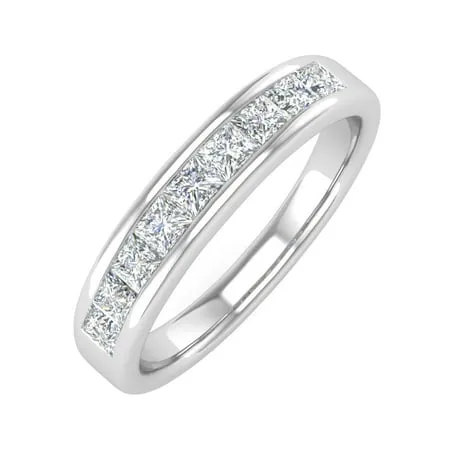 1/2 Carat Channel Set Princess Cut Diamond Wedding Band Ring in 14K White Gold (Ring Size 5)