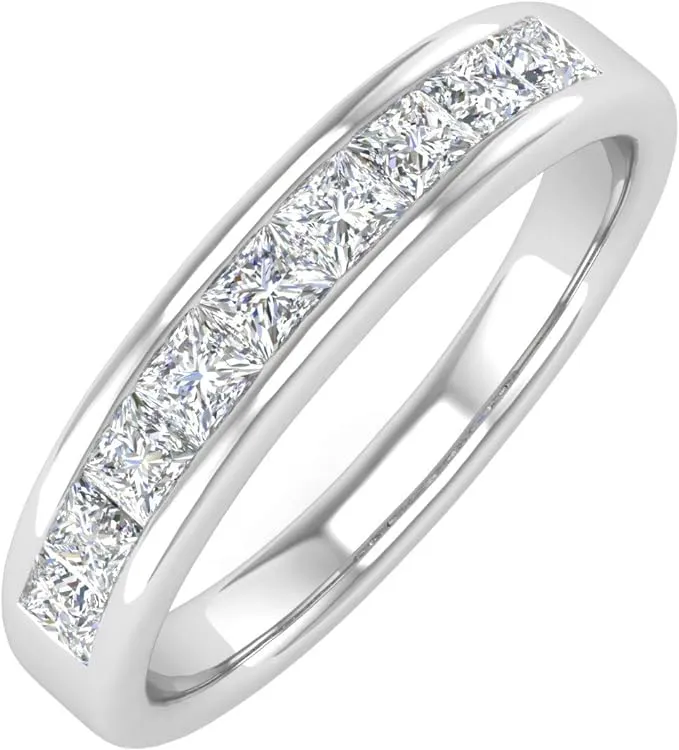 1/2 Carat Channel Set Princess Cut Diamond Wedding Band Ring in 14K Gold - IGI Certified