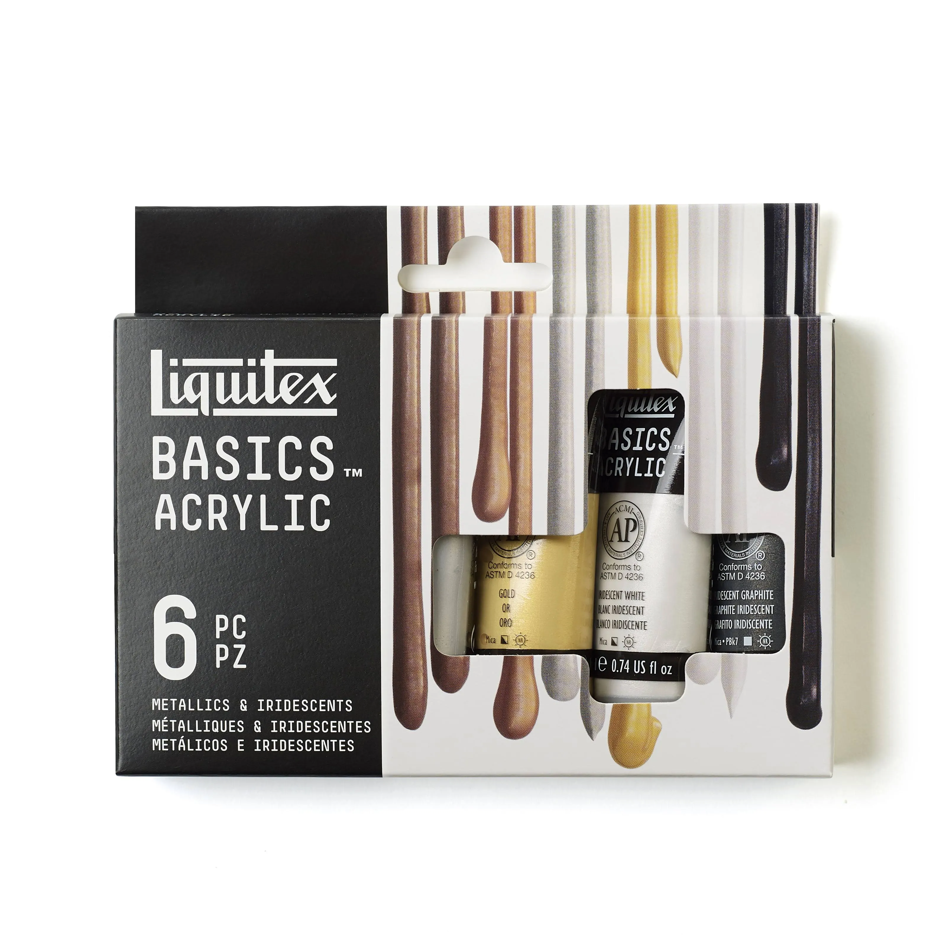 Liquitex Basics 6 Tube Acrylic Paint Set, 22ml, Metallic & Iridescent