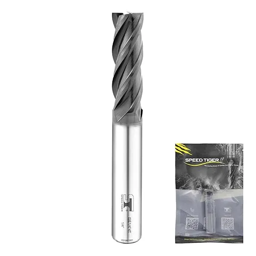 Speed Tiger ISE Carbide Square End Mill - Micro Grain Carbide End Mill for Alloy Steels/Hardened Steels - AlTiBN Coating - 4 Flute - ISE5/16"4T (1 Pi