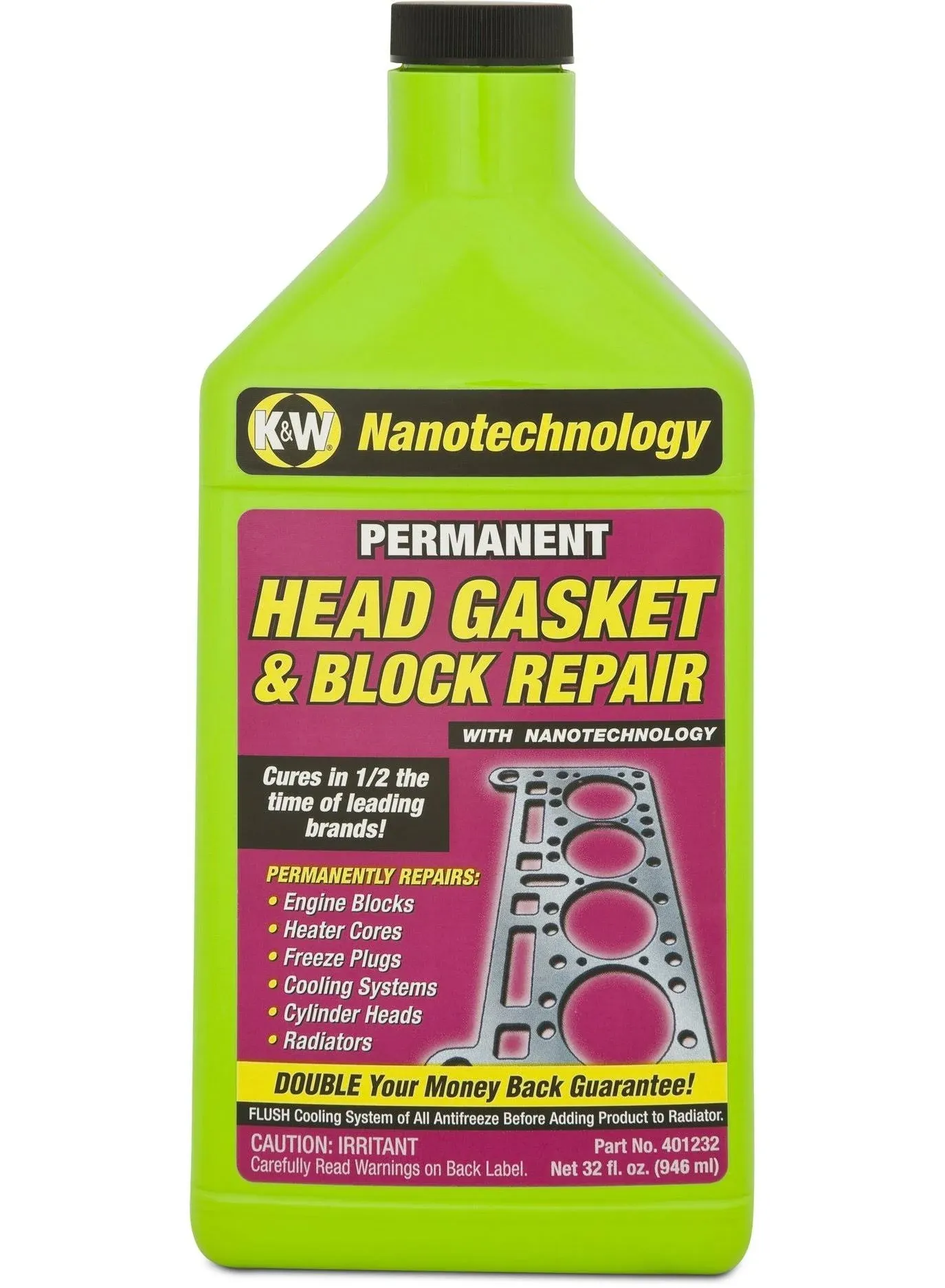 K&W 401232 Permanent Head Gasket & Block Repair with Nanotechnology - 32 fl oz