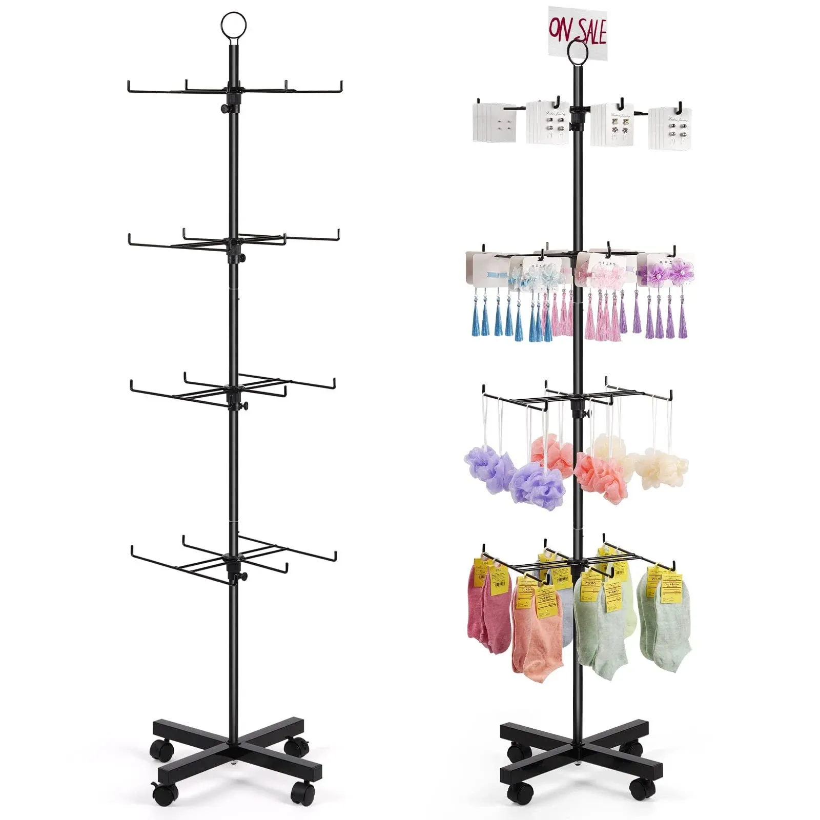 4-Tier Spinning Display Stand Movable Floor Rack for Jewelry, Keychains Perfect