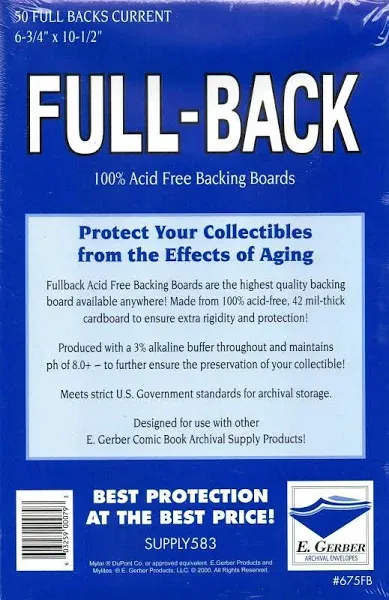 50 E Gerber FULL-BACK Current 100% Acid Free 35PT Archival Comic Boards 675FB