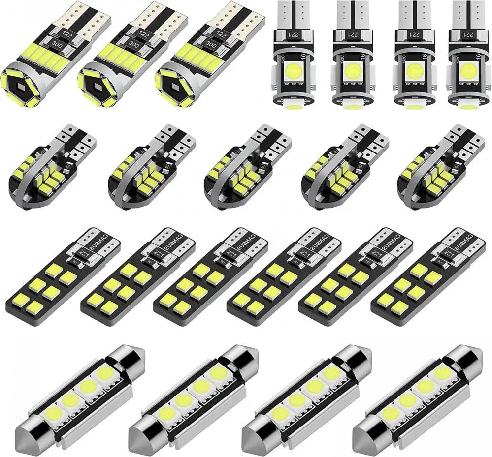 Justech 22PCs Can-Bus Error Free LED SMD Bulbs Kit Set Spare Parts for Car In...