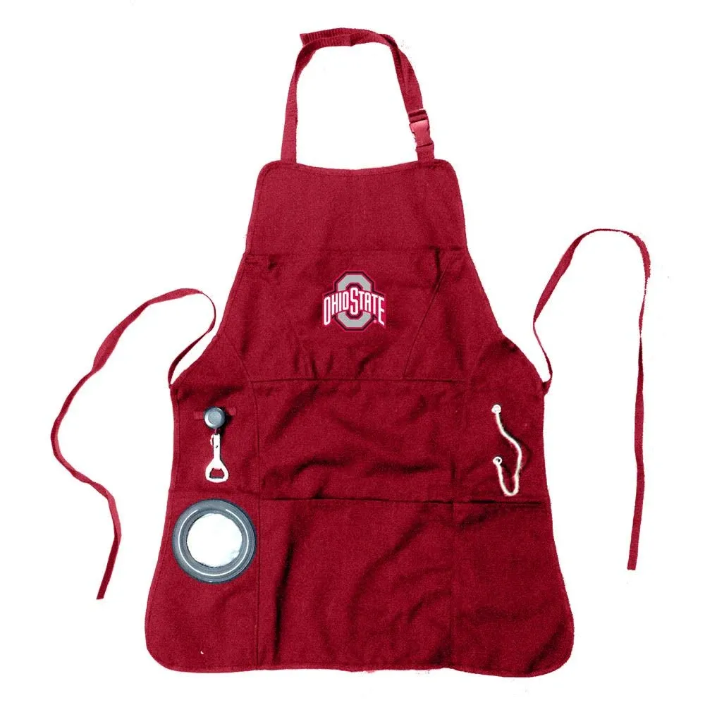 Team Sports America Collegiate Ohio State University Ultimate Grilling Apron Durable Cotton with Beverage Opener and Multi Tool For Football Fans Fathers Day and More