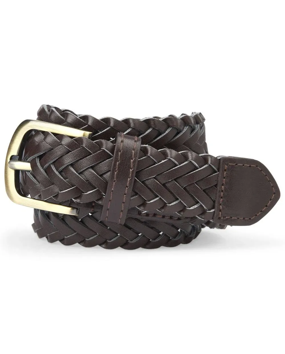 Boys Brown Braided Belt with Brass Buckle