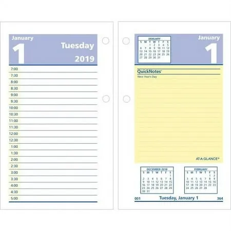 At-A-Glance QuickNotes Daily Desk Calendar Refill Julian Dates - Daily - January 2022 till December 2022 - 7:00 AM to 5:00 PM - Half-hourly - 1 Day Double Page Layout - 3 1/2 x 6 Sheet Size - Deskto