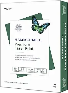 Hammermill Premium Laser Print 8.5" x 11" Multipurpose Paper, 28 lbs., 98 Brightness, 500 Sheets/Ream (125534)