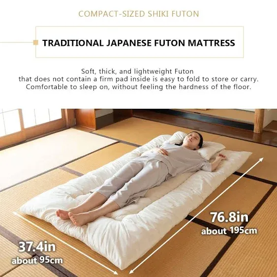 EMOOR Space-Saving Japanese Futon Set (Futon Mattress, Comforter & Pillow) Compact-Twin, Made in Japan, Foldable Floor Sleeping Mattress Shikibuton Tatami Mat Camp Guest-Use