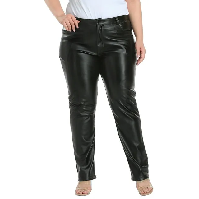 Hde Plus Size Faux Leather Pants w/ Pockets Black / 1x