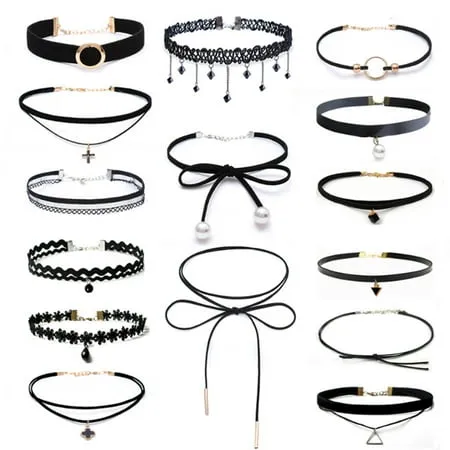 Black Punk Choker Charm Stretch Gothic Tattoo Chokers Necklace Set for Women Girls