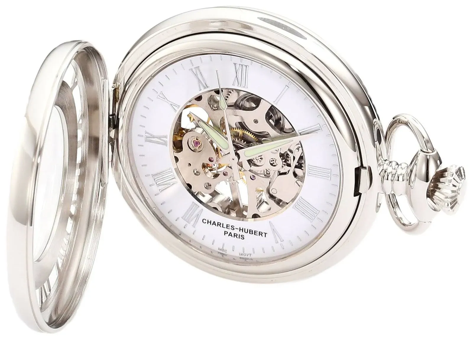 Charles Hubert Paris 3928 Chrome Finish Mechanical Pocket Watch