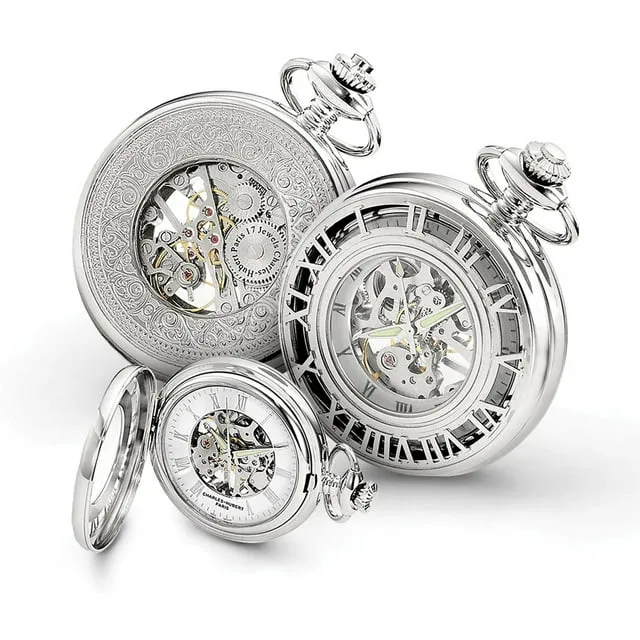 Charles Hubert Chrome-finish Skeleton Case Pocket Watch