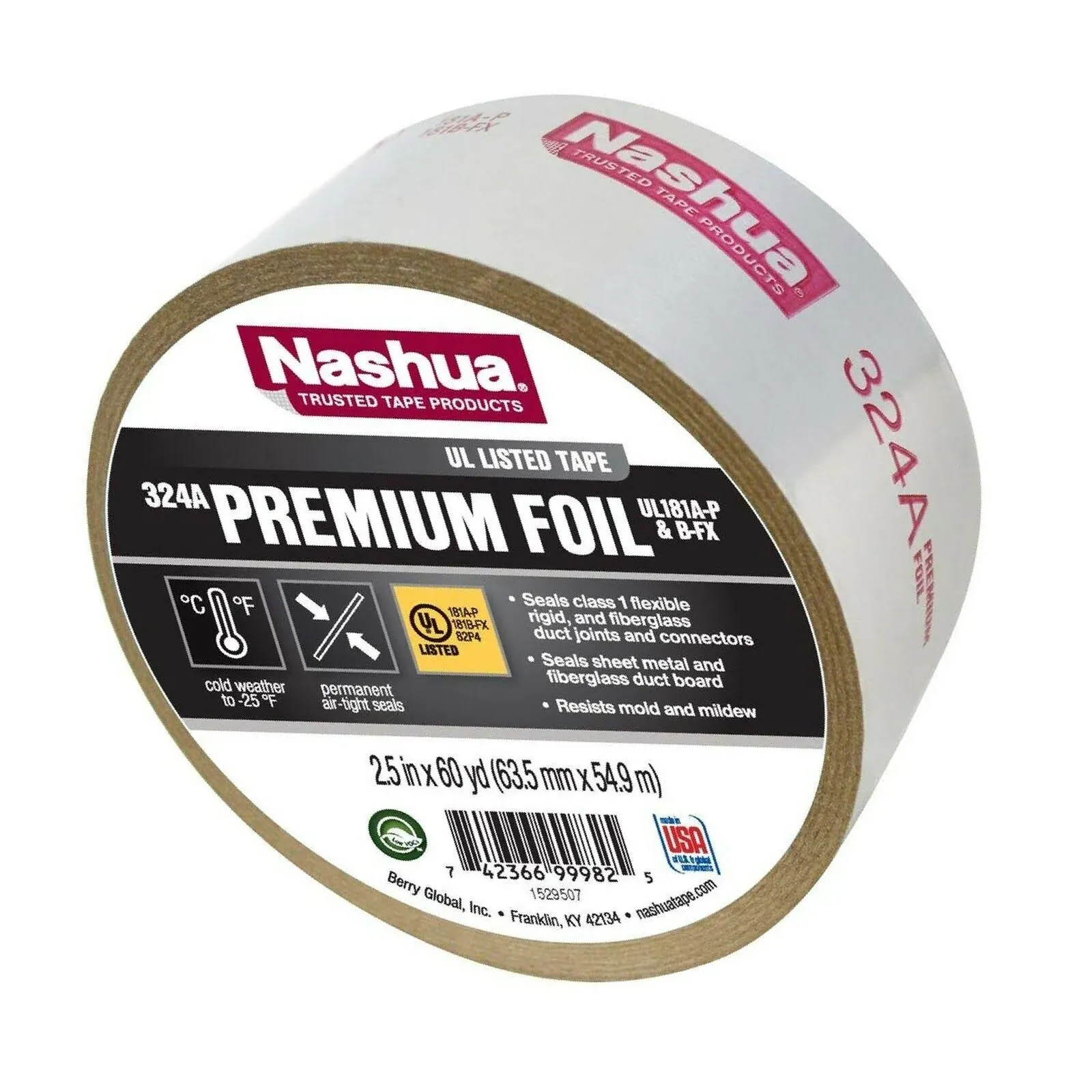 Nashua Foil Tape Cold Weather 324A HVAC Dryer Vent Sealing 2.5 inch x 60 yd New 