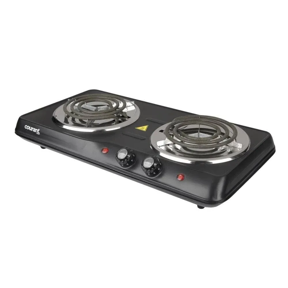 Double Burner 1700W Hotplate Black Countertop Burner Portable Electric Cookto...