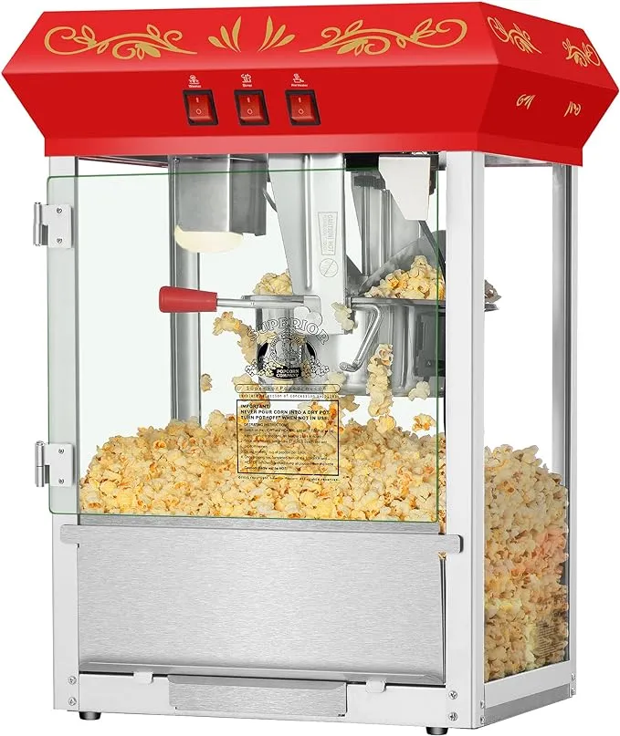 Red Countertop Popcorn Popper: Superior 8 Oz Machine For Movie Night