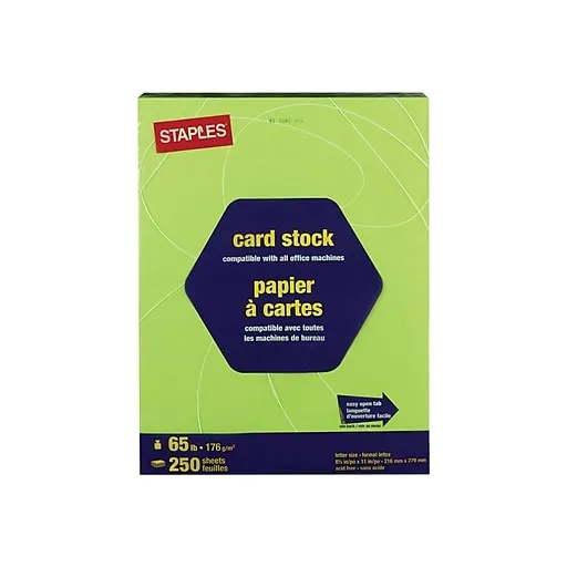 Staples Card Stock, 8.5" x 11", Bright Green - 250 count